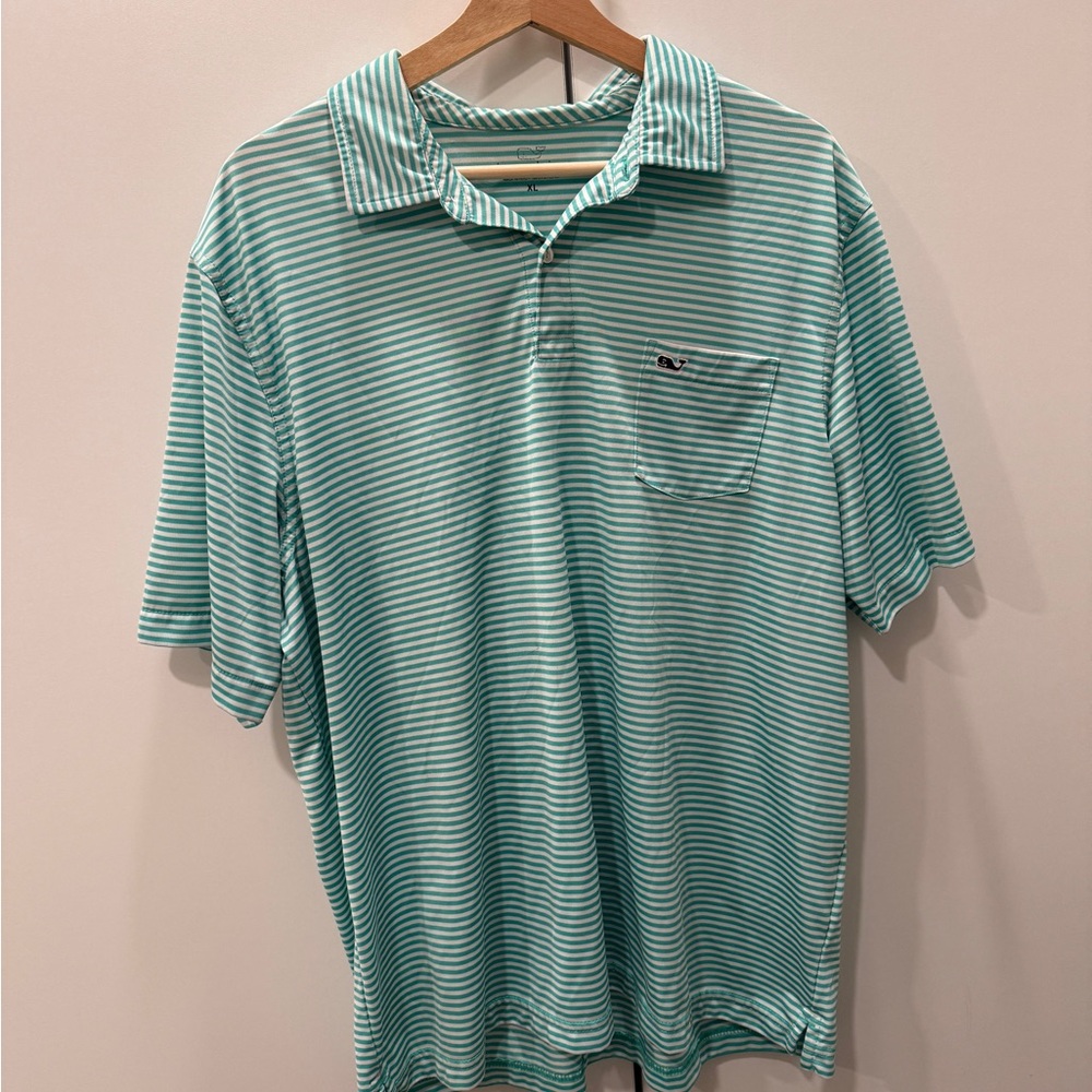 Vineyard Vines Green Striped Performance Polo